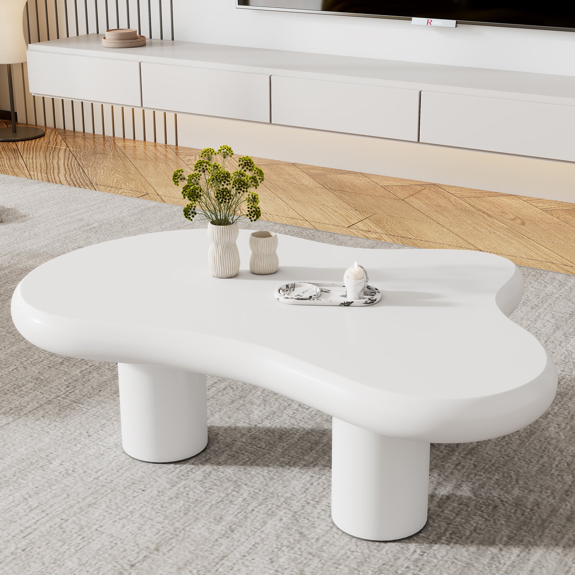 Table basse irrégulière en forme de nuage - 97 x 67 x 32 cm - Plateau MDF - Blanc - 4