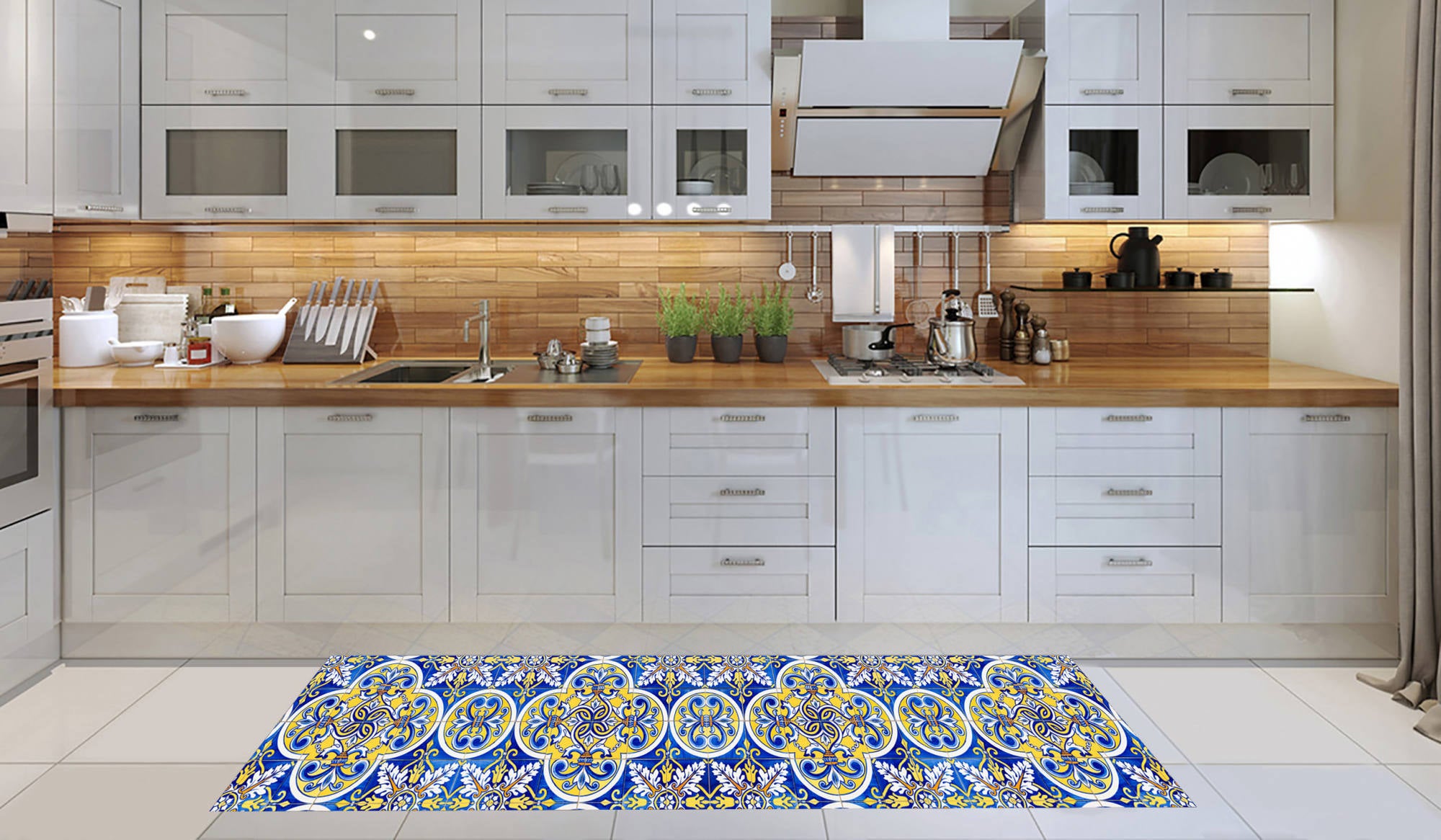 Camino de cocina, 100% made in italy, alfombra antimanchas con impresión digital, camino antideslizante y lavable, modelo ella, cm 100x52