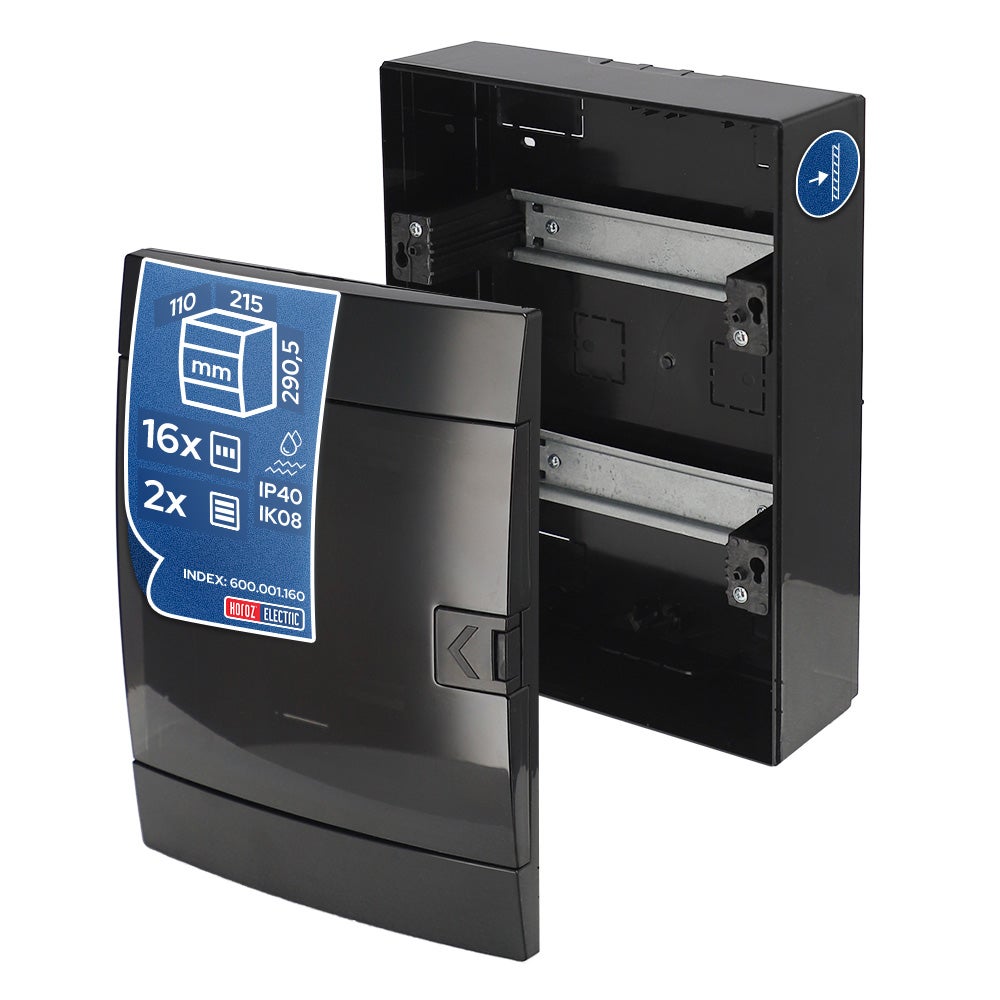 Rozdzielnica elektryczna natynkowa 16-modułowa czarna dymna 215x290,5x110mm HOROZ ELECTRIC