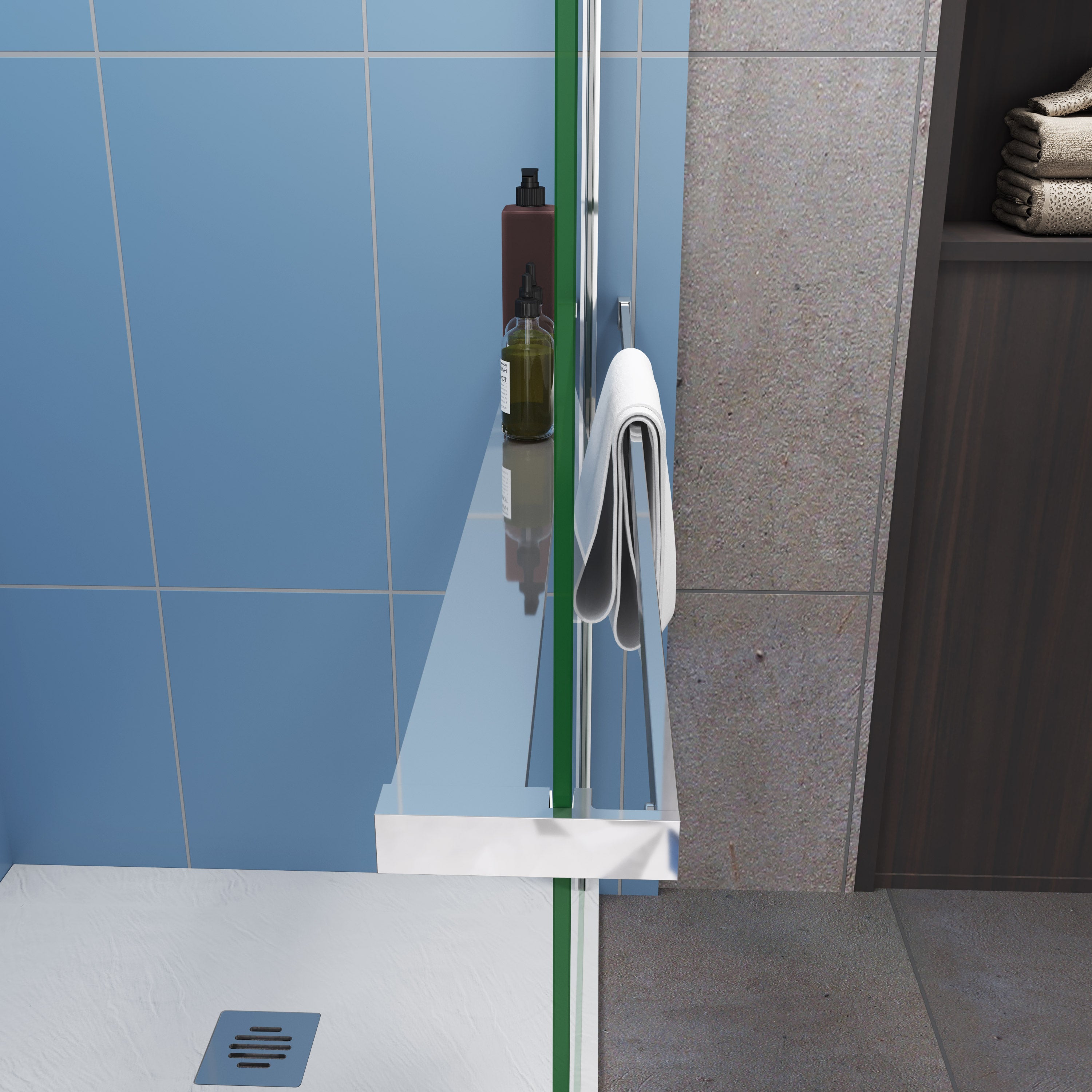 Étagère de Douche pour paroi de douche à l'italienne 140cm, en aluminium chromé brillant, en kit complet - 4