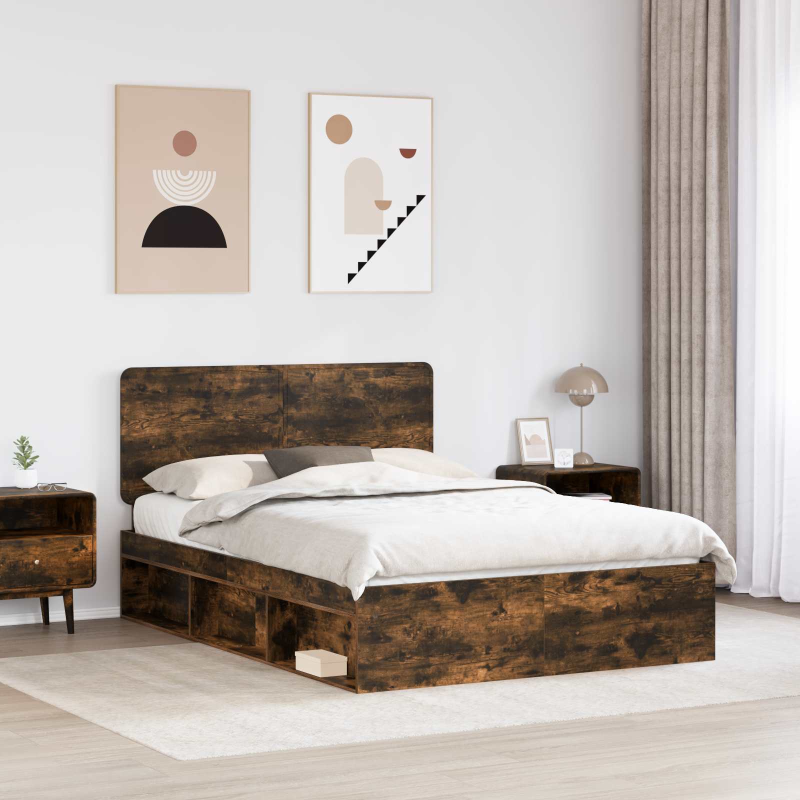 Cadre de lit chêne fumé 140 x 190 cm en bois de pin massif - 3