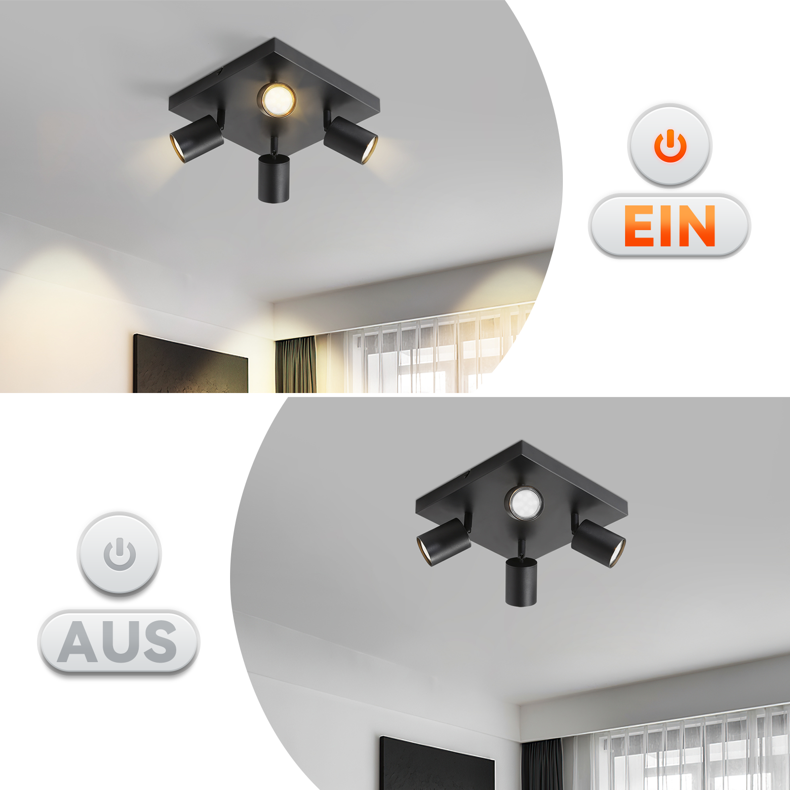 NETTLIFE 4 Focos de Techo LED Negros GU10 Orientables 330°, Moderno Industrial de Pared para Salón Dormitorio Cocina sin Bombilla - 5
