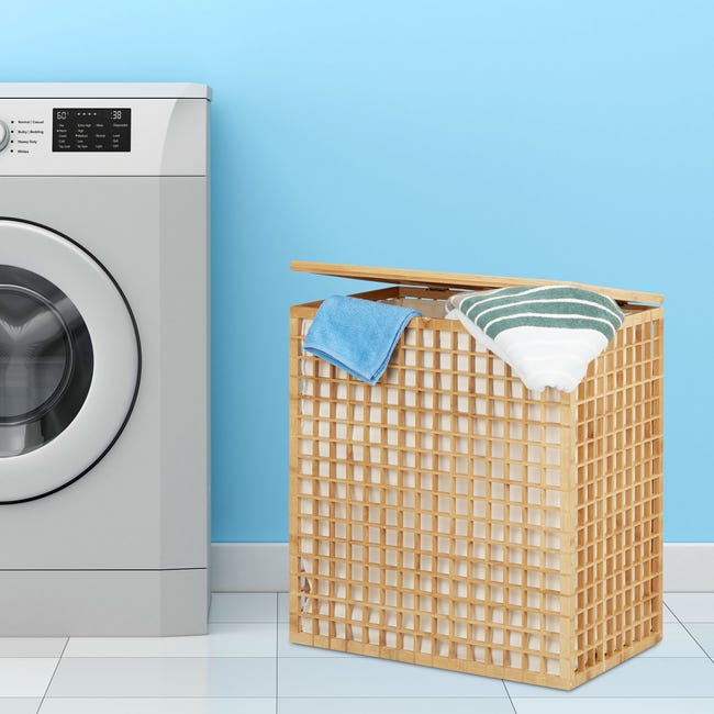 Cesto Portabiancheria Pieghevole LEAZZLE 40x60x30 Cm Con Manico In Legno - Salvaspazio Per Casa E Viaggio - Foto 4