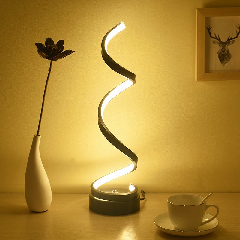 Lampa nocna 17 W, 3 kolory, lampa biurkowa, nowoczesna minimalistyczna lampa stołowa spiralna ze ściemniaczem do sypialni, czarna