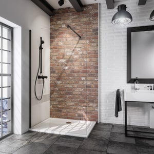 Schulte paroi de douche à l'italienne, 80x190 cm, paroi de douche fixe, anticalcaire, verre 5 mm, transparent, style industriel, noir mat, NewStyle