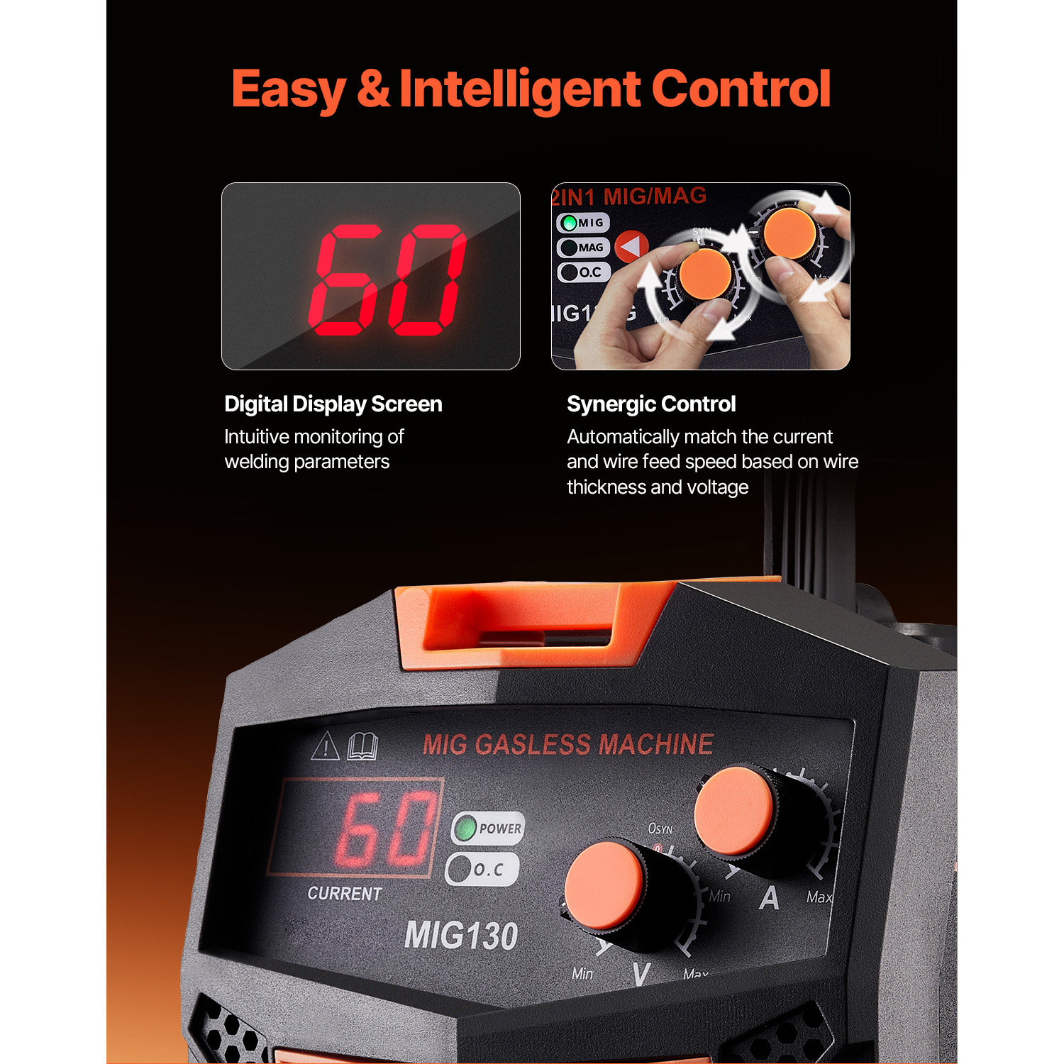 Saldatore MIG,SucceBuy macchina saldante MIG sinergica 130 A,saldatore a nucleo flusso senza gas,saldatore MIG inverter IGBT con display digitale - 6