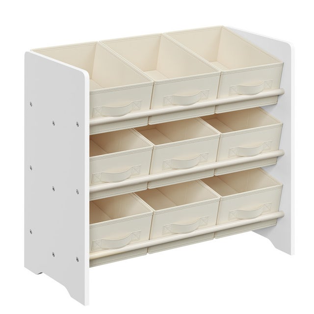 Étagère à Jouets pour Enfants, 9 Boîtes de Rangement en Tissu Non-tissé, Spacieuse, 29,5 x 62,5 x 60 cm, Blanc Nuage