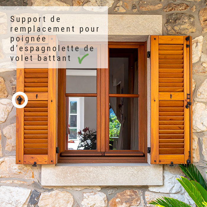 Support poignée espagnolette noir composite – pour Volet battant bois/PVC/persienne – 2 vantaux – sans vis - 3