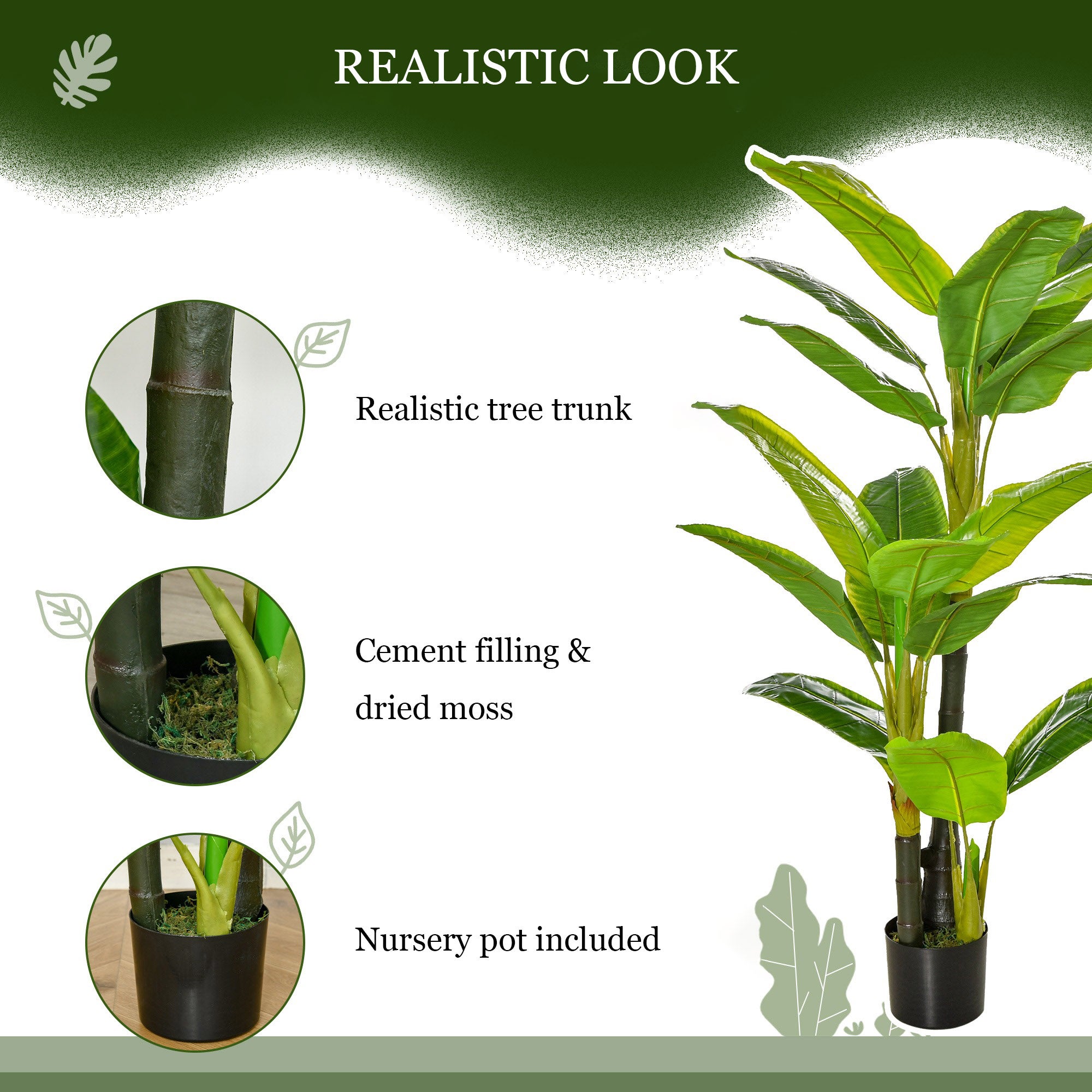 Arbre de bananier artificiel 150 cm en pot, plante décorative réaliste pour intérieur et extérieur, facile d'entretien. - 3