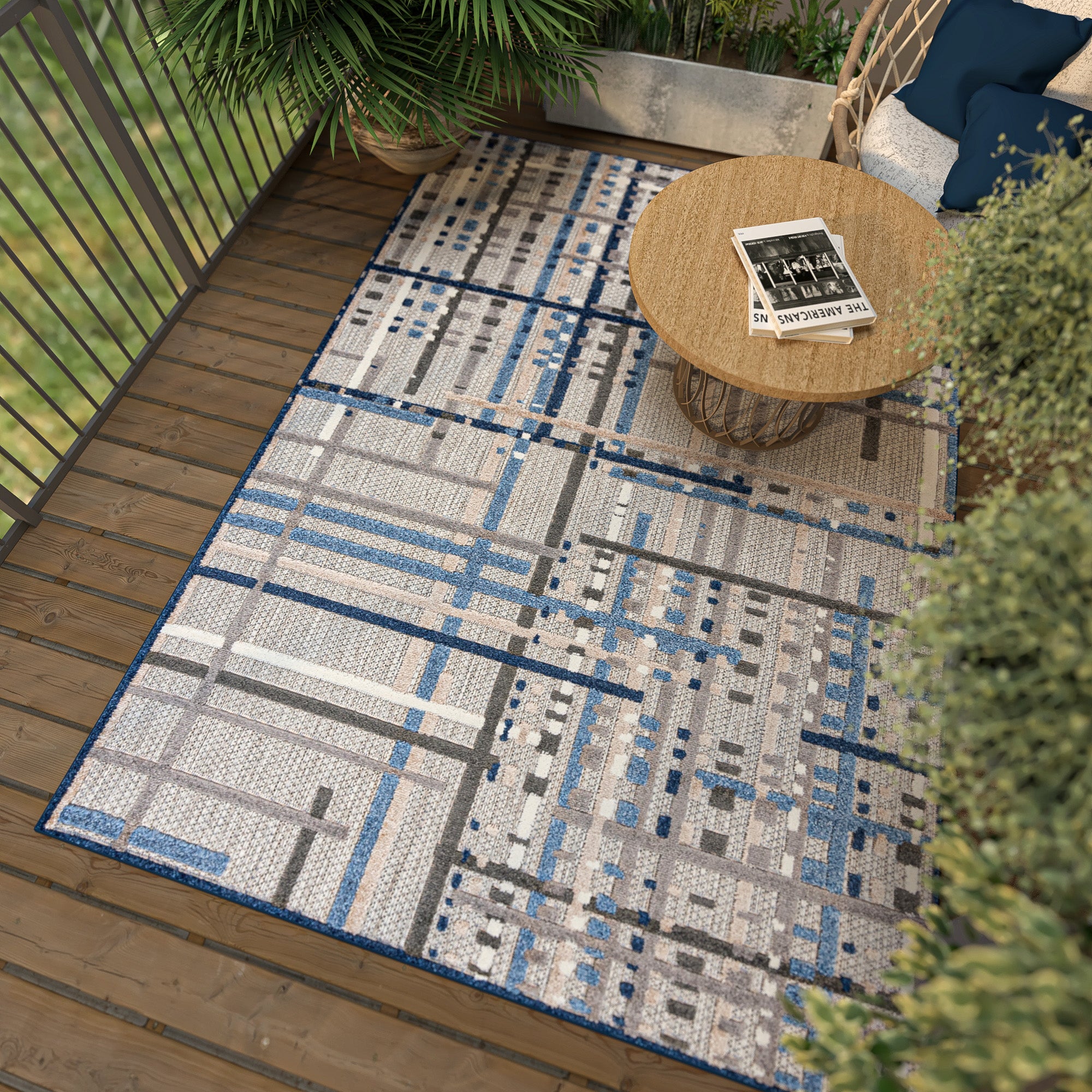 Alfombra plana para interior/exterior Aventura EC86A Mazovia, rectangular, 160 x 230 cm, azul, diseño geométrico, rayas - 2