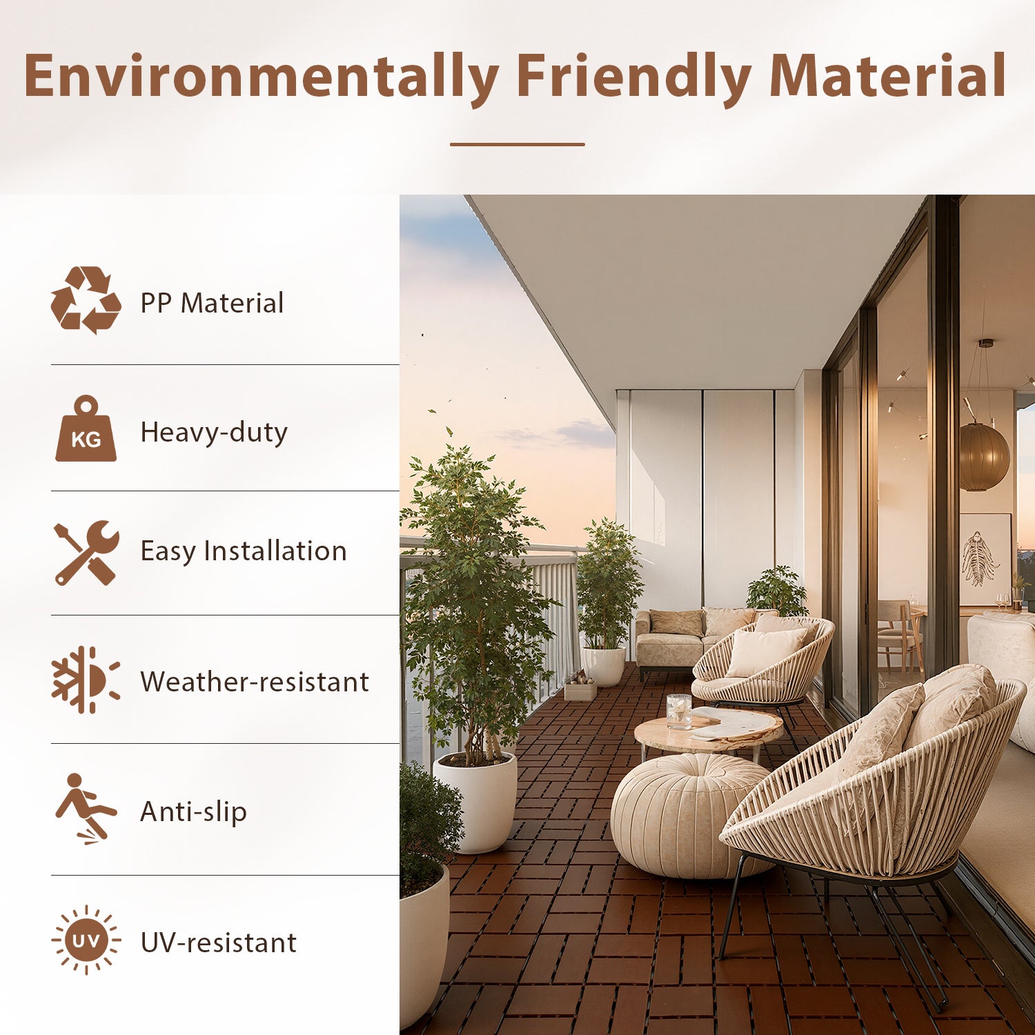 Sol terrasse jardin clipsable – Dalles plastiques résistantes pour usage extérieur 77 pcs（7㎡） Marron - 3