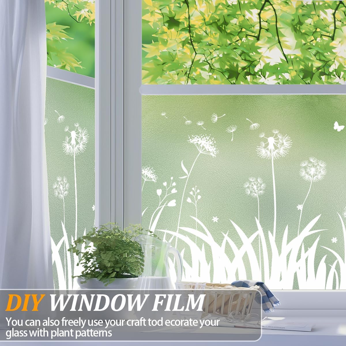 Film de protection solaire Bloss Frosted pour vitres, 60 cm x 200 cm, amovible et électrostatique, motif pissenlit, anti-UV et contrôle de la chaleur. - 6