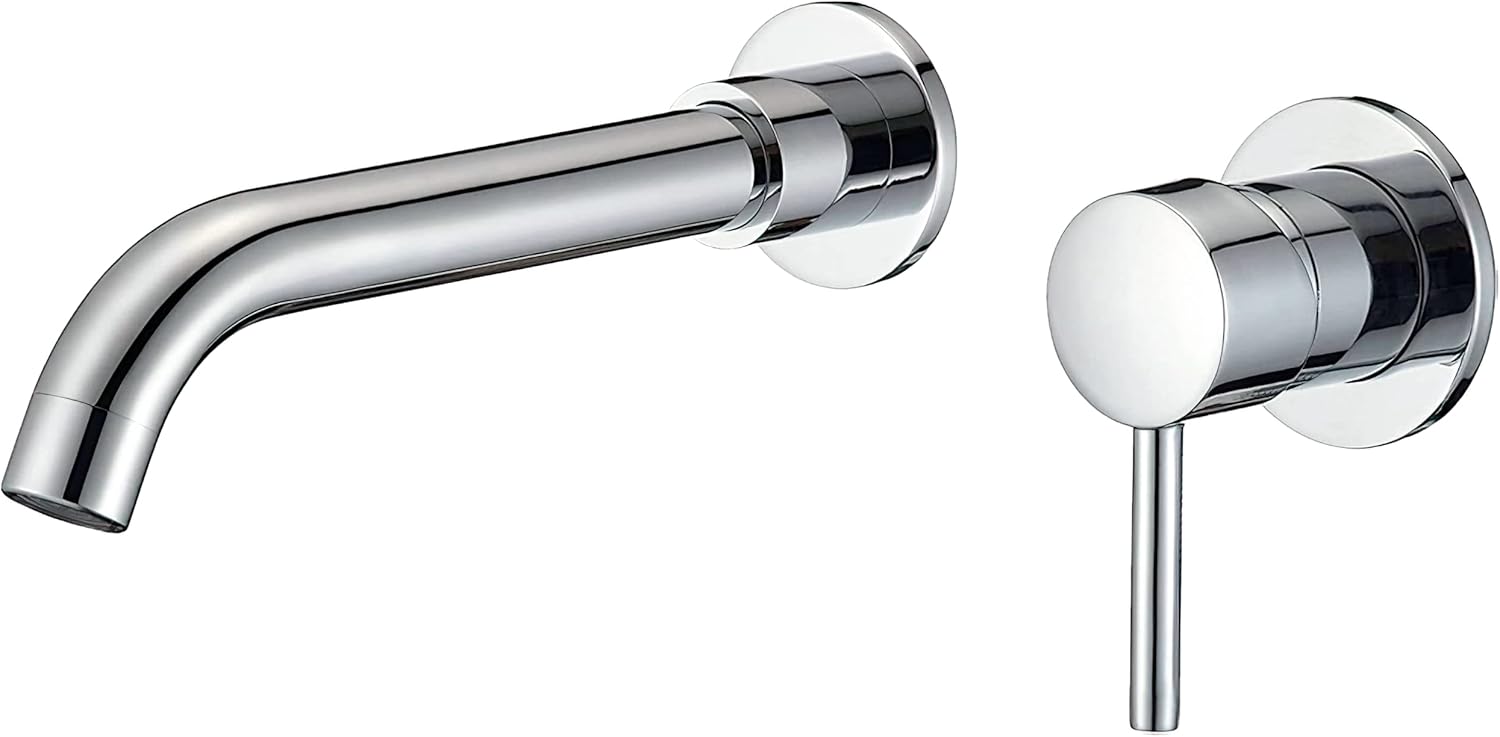 Bateria łazienkowa ścienna | Bateria umywalkowa, bateria mieszaczowa z ciepłą i zimną wodą, z mocowaniem, chrom