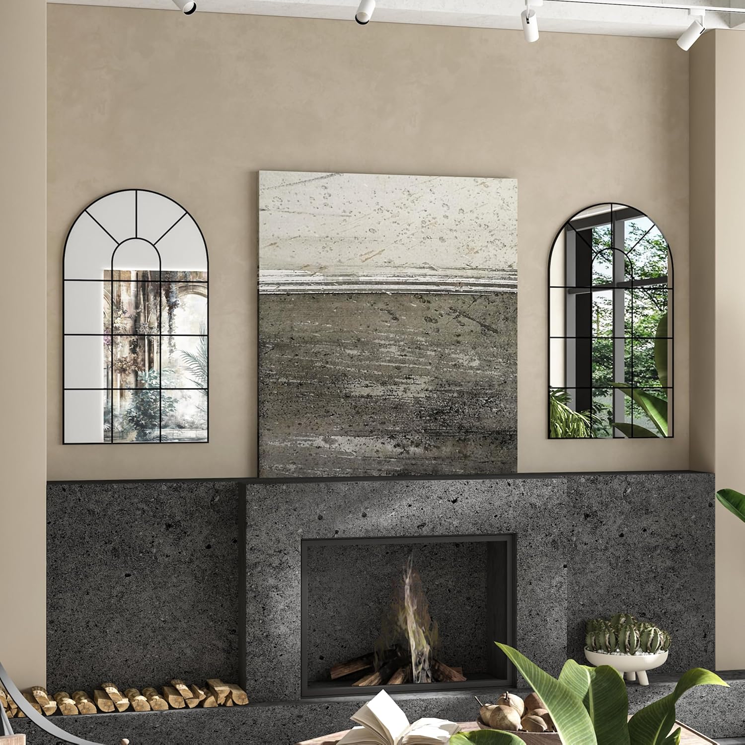 CASSILANDO 80 x 50 cm Miroir de fenêtre arqué, cadre noir, miroir de décoration de fenêtre - 4
