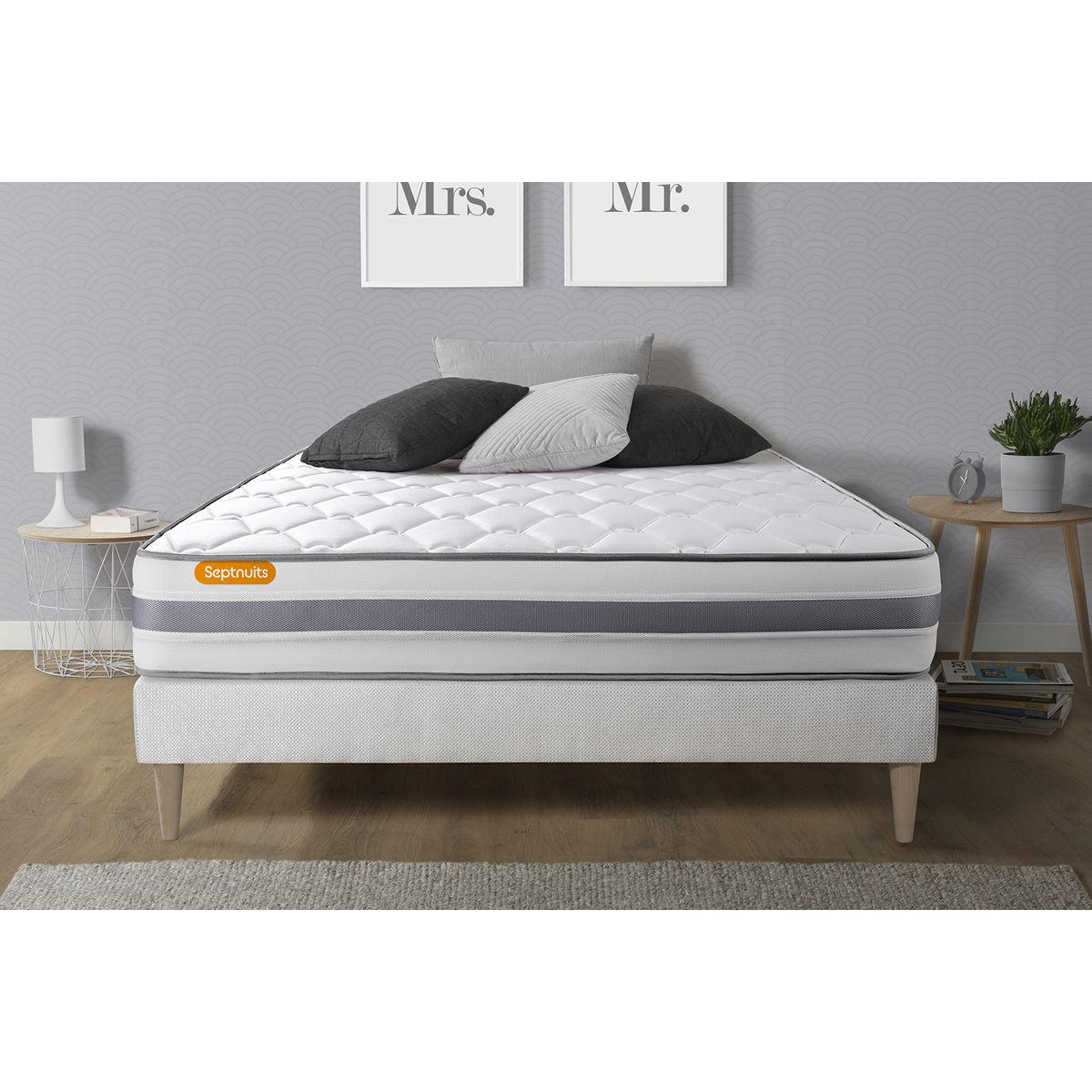 HOGAR24 Lit Complet 135x190 Cm - Sommier Basic + Matelas Mémoire De Forme Spring Plus