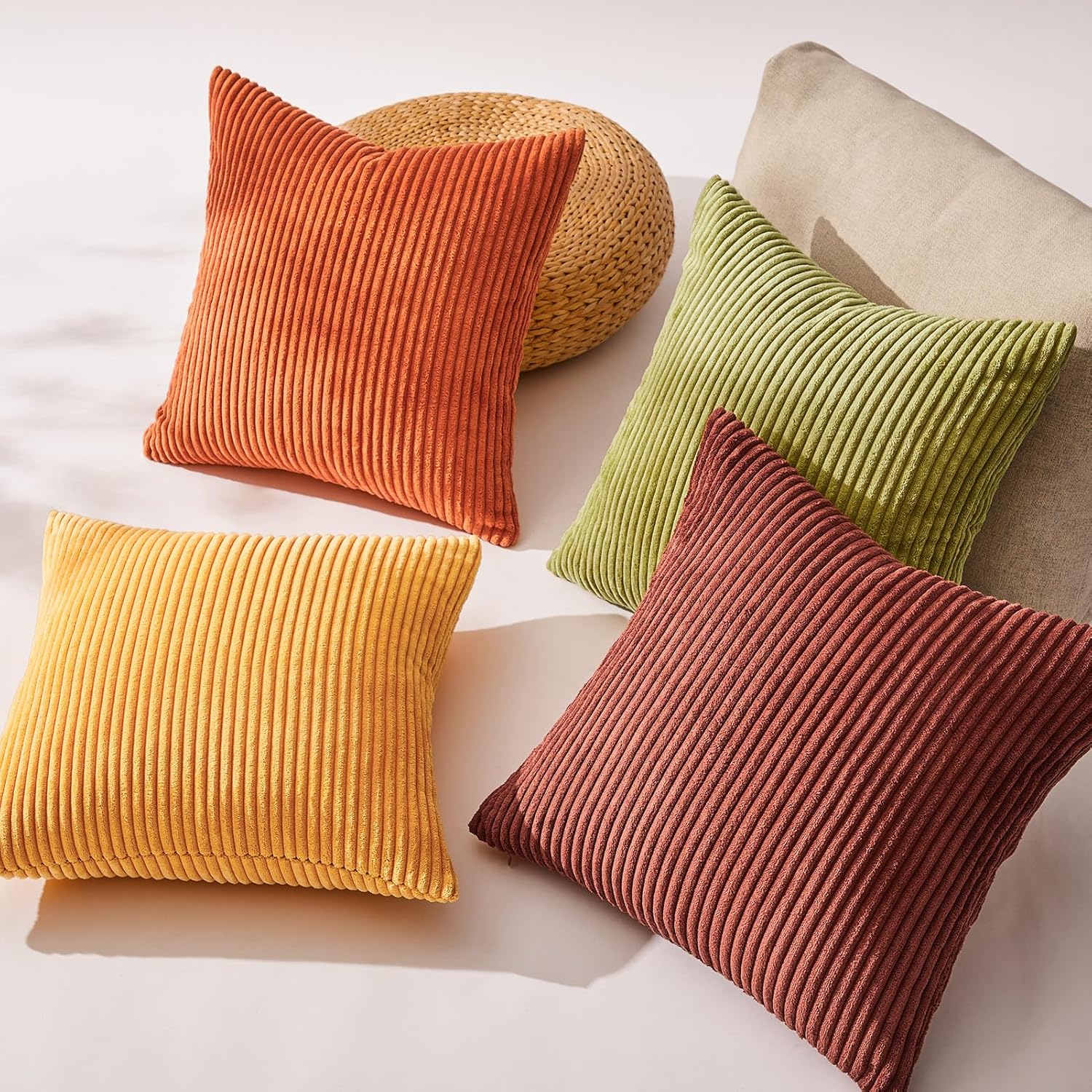 Ensemble de quatre taies d'oreiller, 40*40cm, en velours côtelé, convenant à la chambre et au salon. - 5