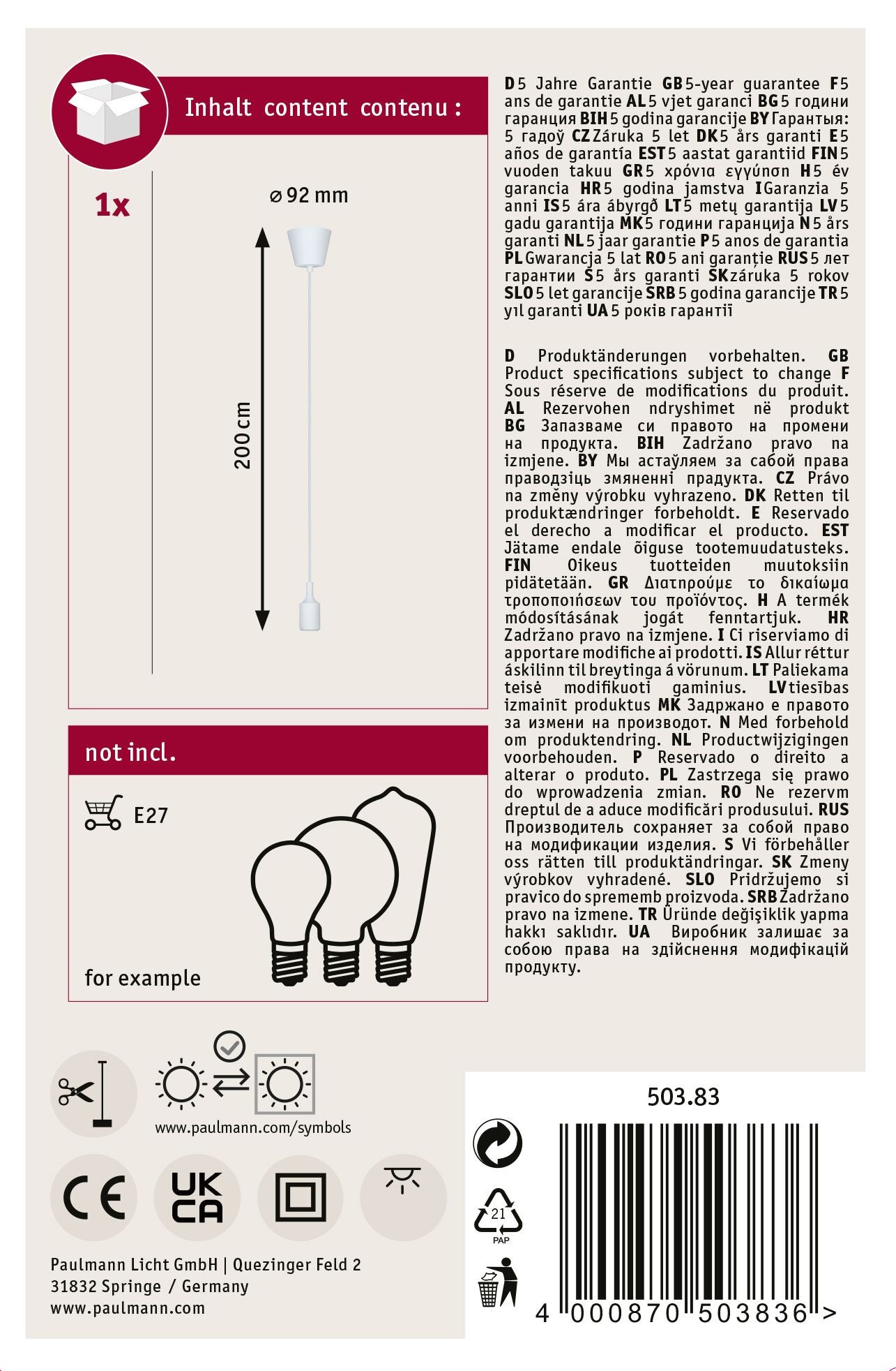 Neordic Luminaire en suspension Ketil E27 max. 60W Blanc gradable Silicone, Matière plastique - 10