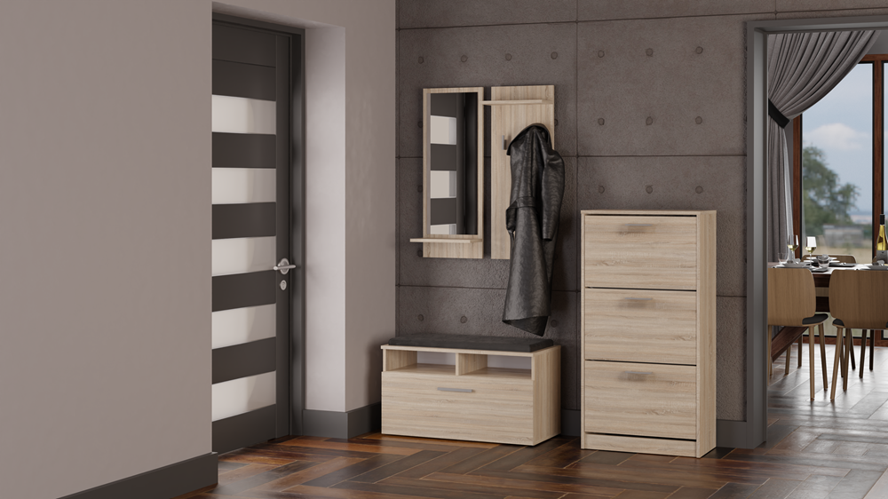 Zapatero AKORD 3 Compartimentos - Roble Sonoma Blanco, 60x28.5x113 Cm, Puertas Abatibles