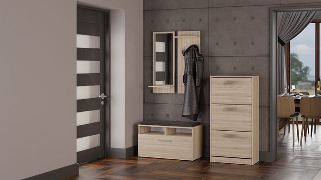 Zapatero AKORD 3 Compartimentos - Roble Sonoma Blanco, 60x28.5x113 Cm, Puertas Abatibles