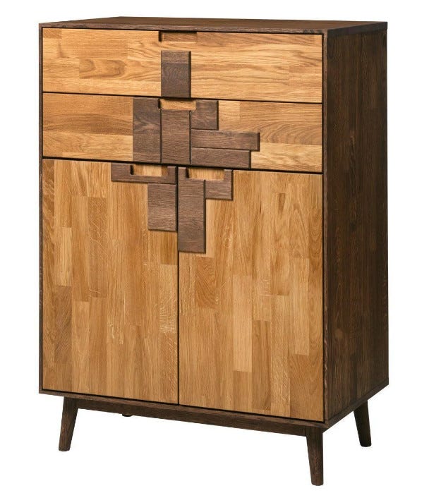 Commode haute en chêne massif naturel et marron 2 portes 2 tiroirs ...