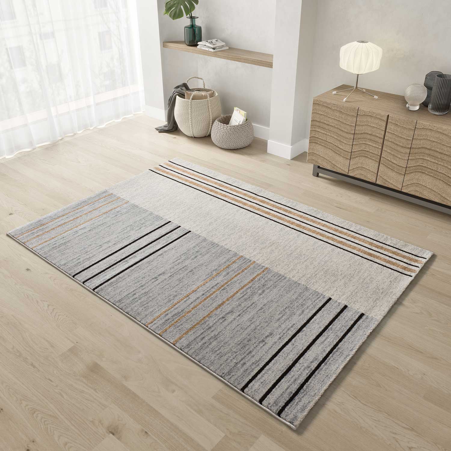 Prostokątny szary / beżowy dywan wewnętrzny 160 x 230 cm CRAFT geometryczny - ATTICGO