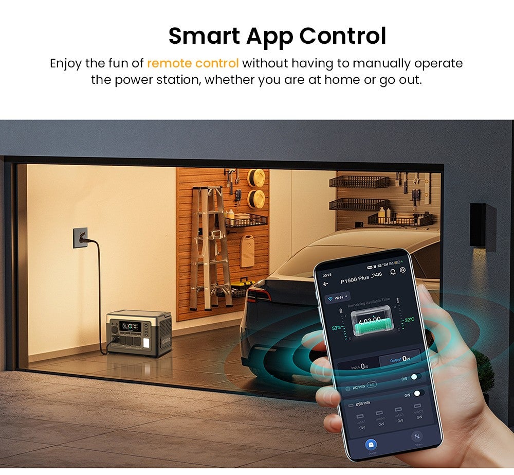 Station d'Énergie Portable OUKITEL P1500 Plus 1800W, 1536Wh LiFePO4, Contrôle par Application - 9