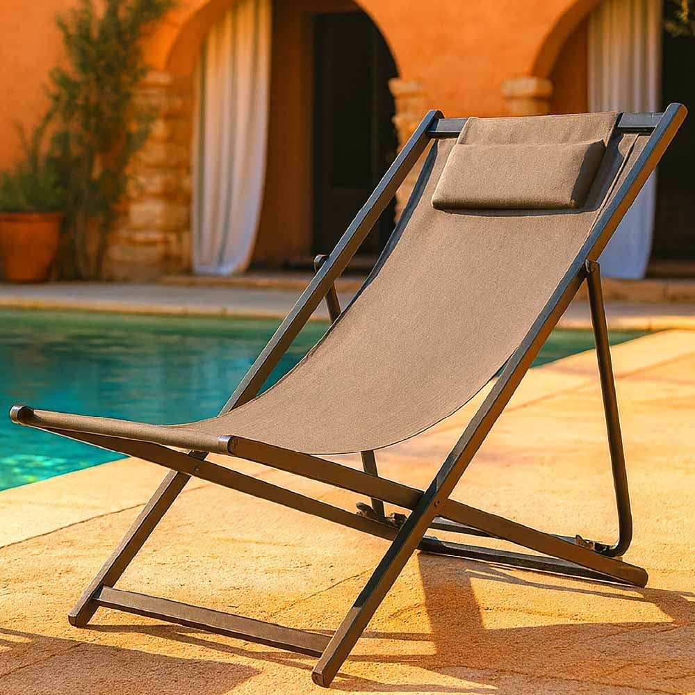 Chaise chilienne pliante 94x61 cm textilène anthracite avec coussin – 5 positions - 8