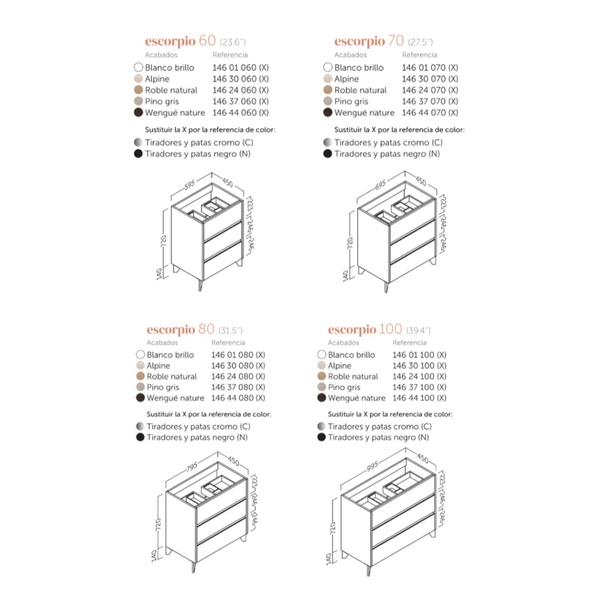 Mobili da bagno con specchio e lavandino in ceramica | 70cm | Chiusura e organizzatore imbottiti per 3 cassetti | Quercia naturale | Manico cromato - 2
