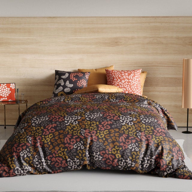 Housse de couette 240X260Cm Motif de Léopard Brun Avec 2 taies d