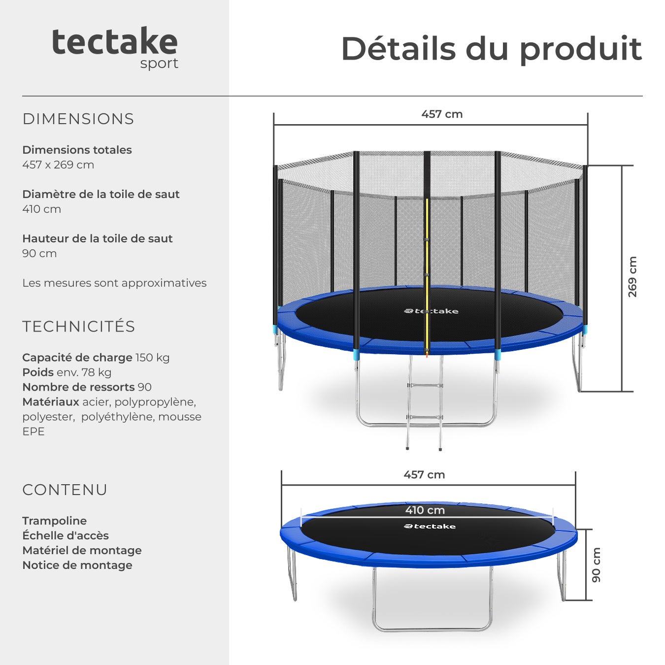 TECTAKE Trampolim Ø 457 cm, GS certificado - 6