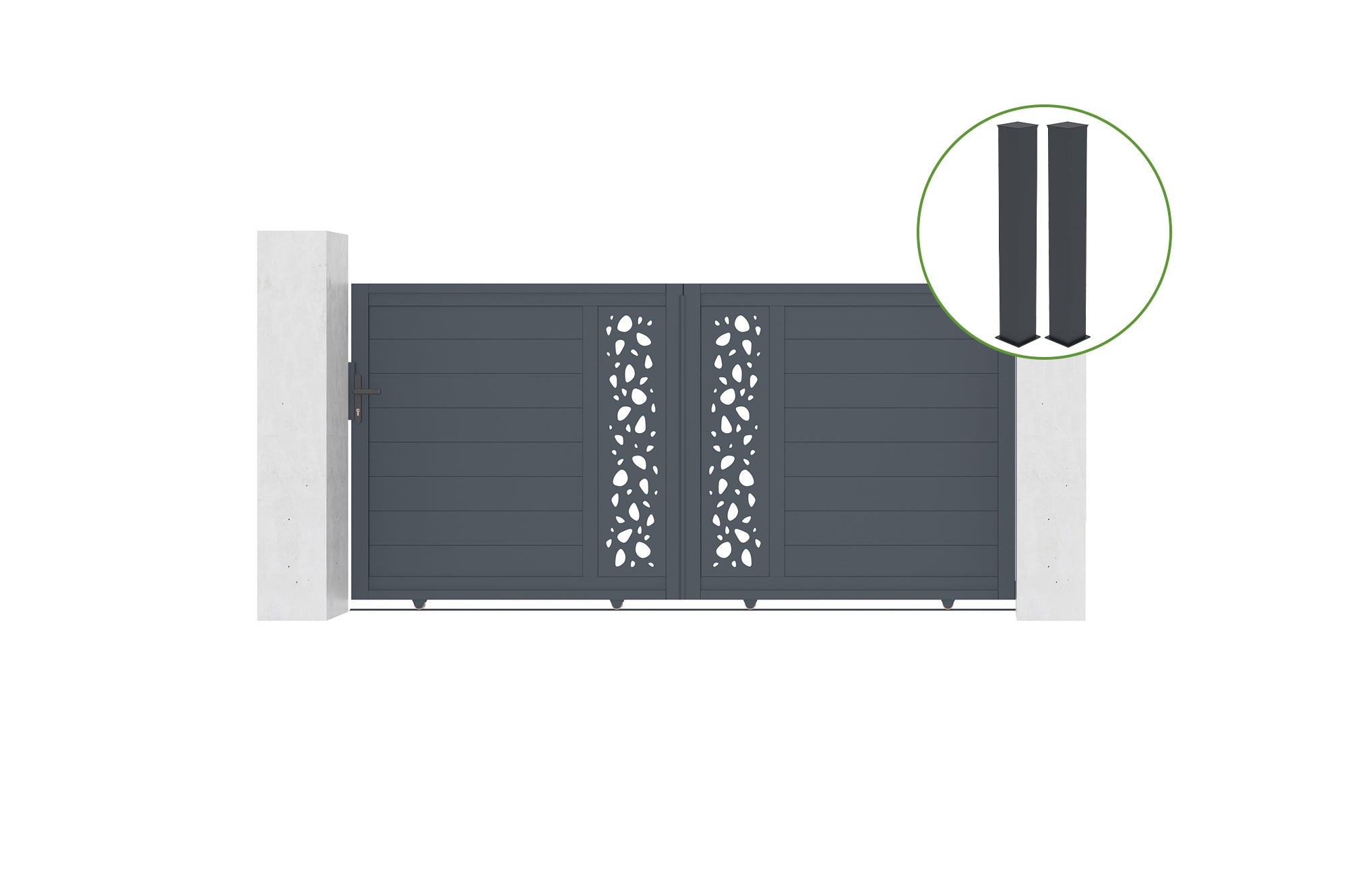 Brama przesuwna 3m VELETA wys. 140cm aluminium szare + 2 słupki 20x20cm wys. 166