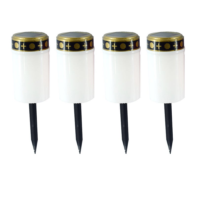 Wodoodporna świeca symulacyjna do użytku zewnętrznego, solarna lampa LED z kolcem do wbijania w ziemię (biała), 4 sztuki