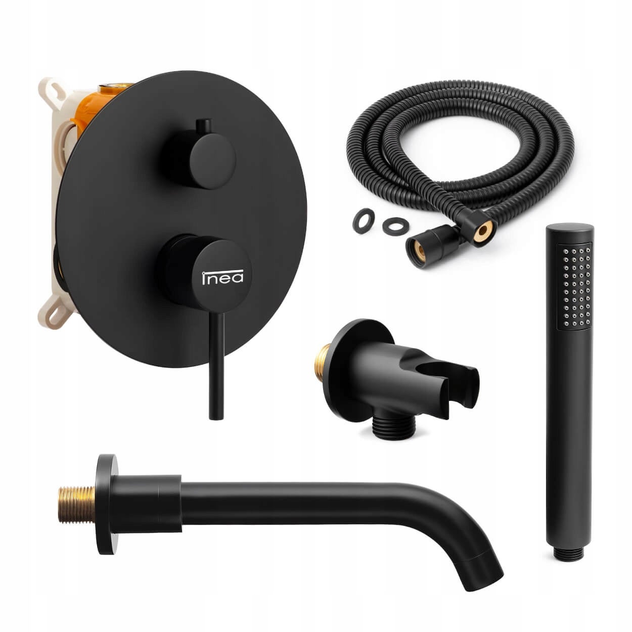 BATERIA WANNOWA PODTYNKOWA CZARNY MAT ZESTAW Z WYLEWKĄ DO WANNY Z KRANEM