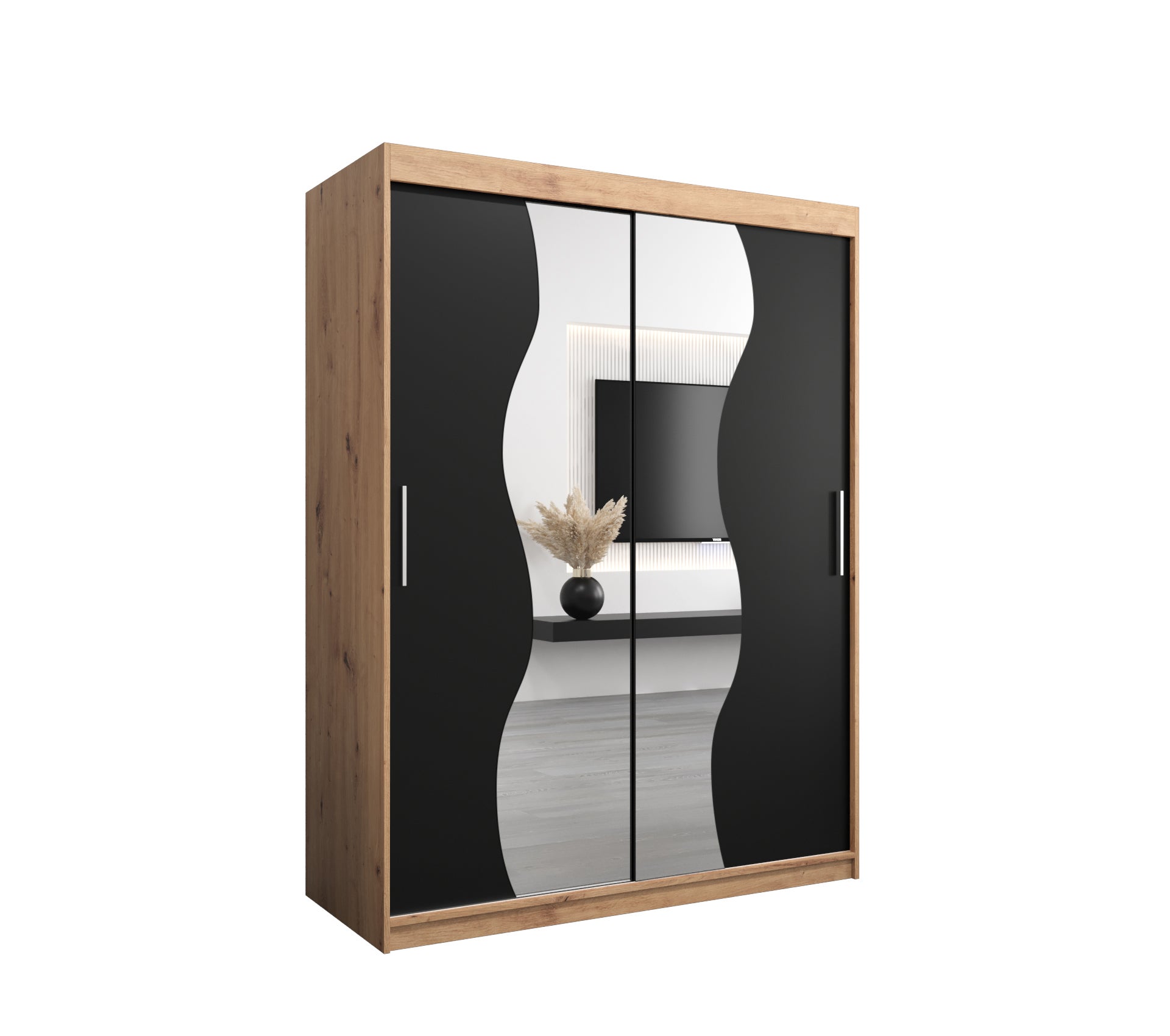 Szafa przesuwna garderoba MADRYT 150 x 62 x 200 cm Artisan + Czarny - Abiks Meble