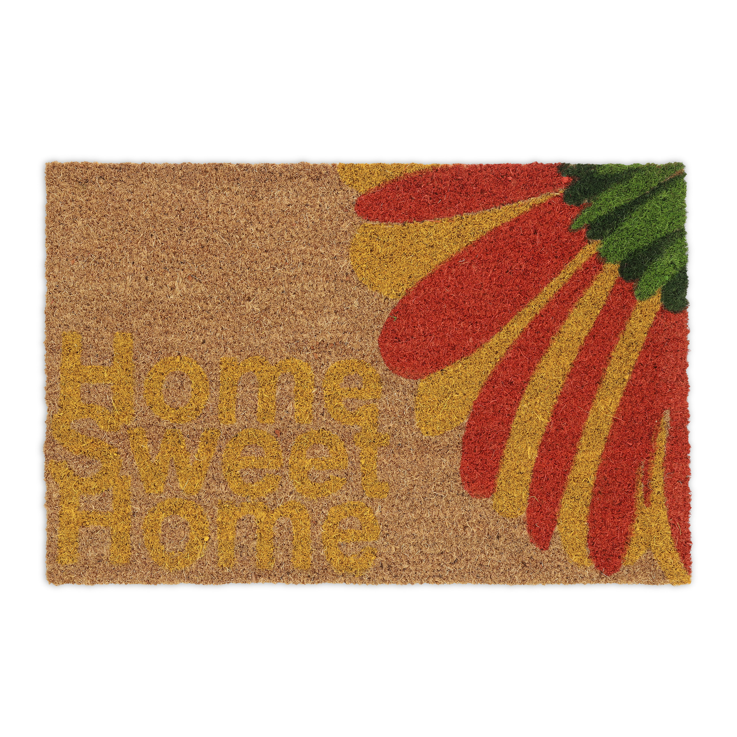 Relaxdays felpudo coco home sweet home y flor, alfombrilla puerta entrada, 60 x 40 cm, interior y exterior, multicolor