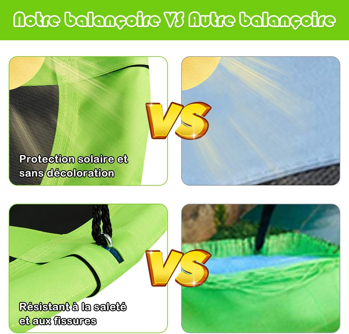 Balancoire Nid d’Oiseau Rond, Balancoire de Jardin en Tissu Oxford et PP, Ø100CM, Hauteur Reglable 100-160CM, Charge Maximale 150KG - 3