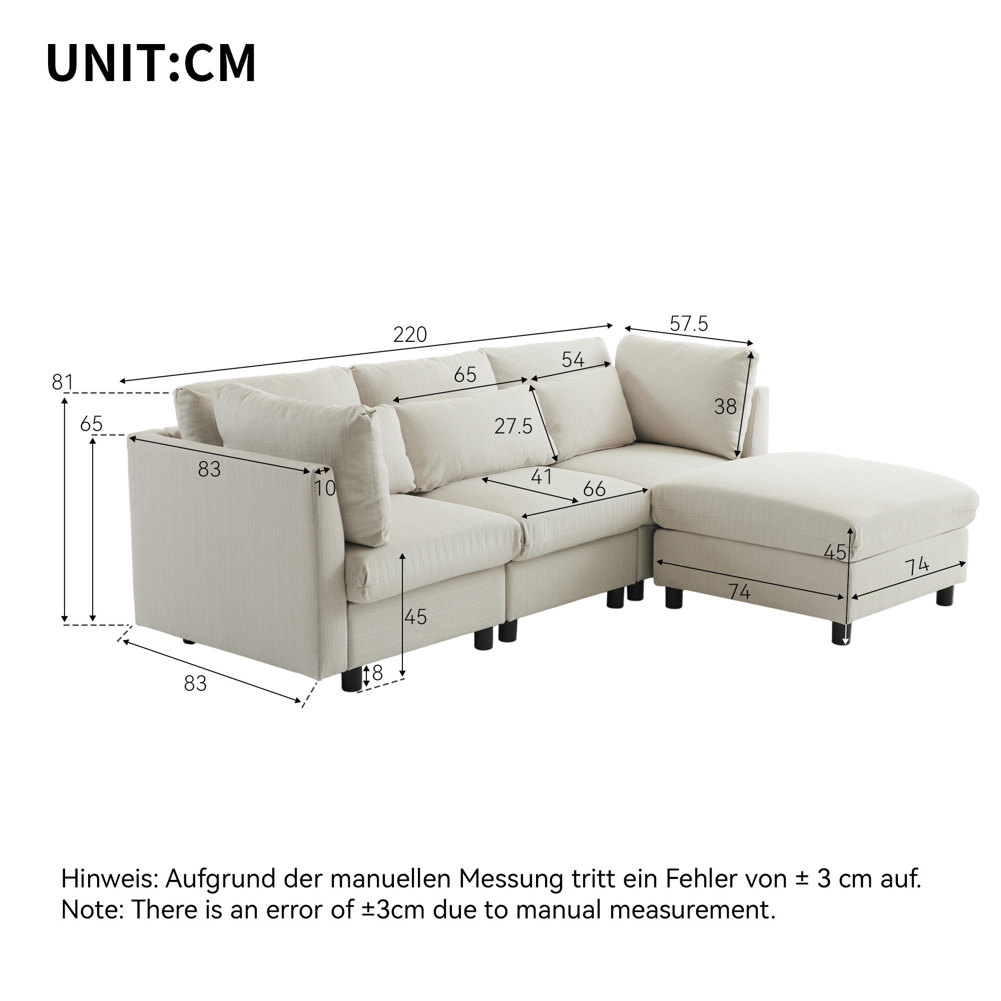 Canapé 3 places - canapé d'angle L avec pouf, mobilier rembourré, adapté pour salon - 5