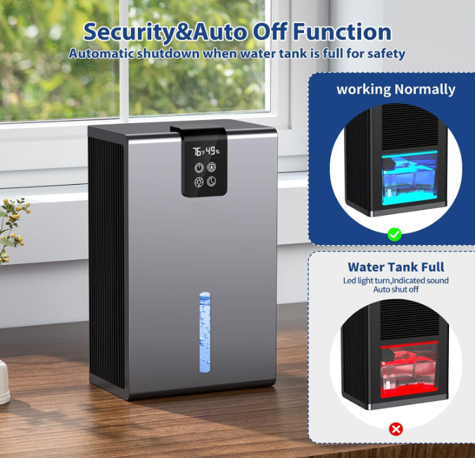 Déshumidificateur intelligent, purificateur d'air, maintien intelligent de l'humidité, avec réservoir d'eau et télécommande, pour les placards (gris) - 3