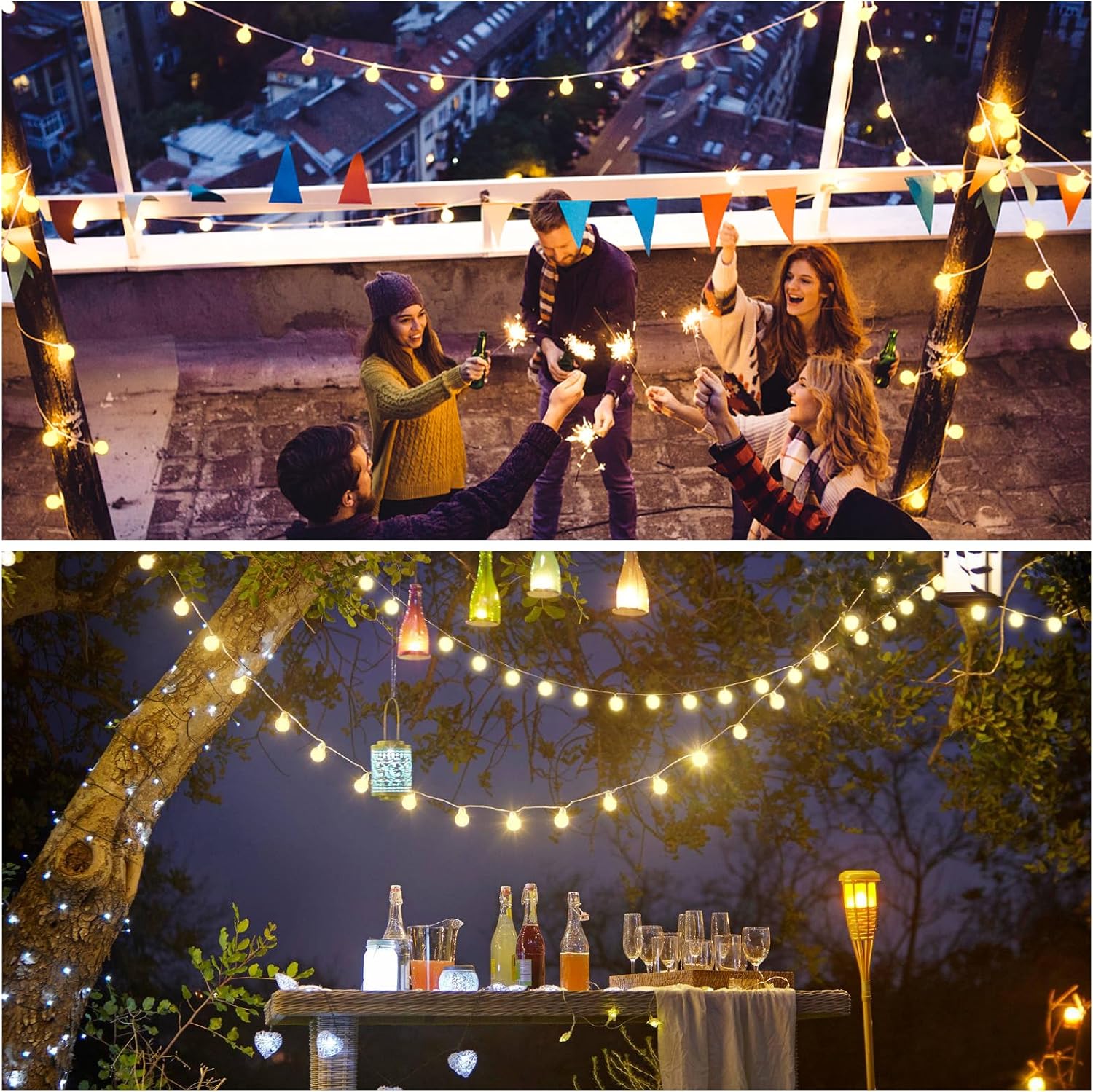 Guirlande lumineuse sphérique de 100 LED, lumière blanc chaud de 10 mètres, sur secteur avec télécommande, 8 modes. - 6