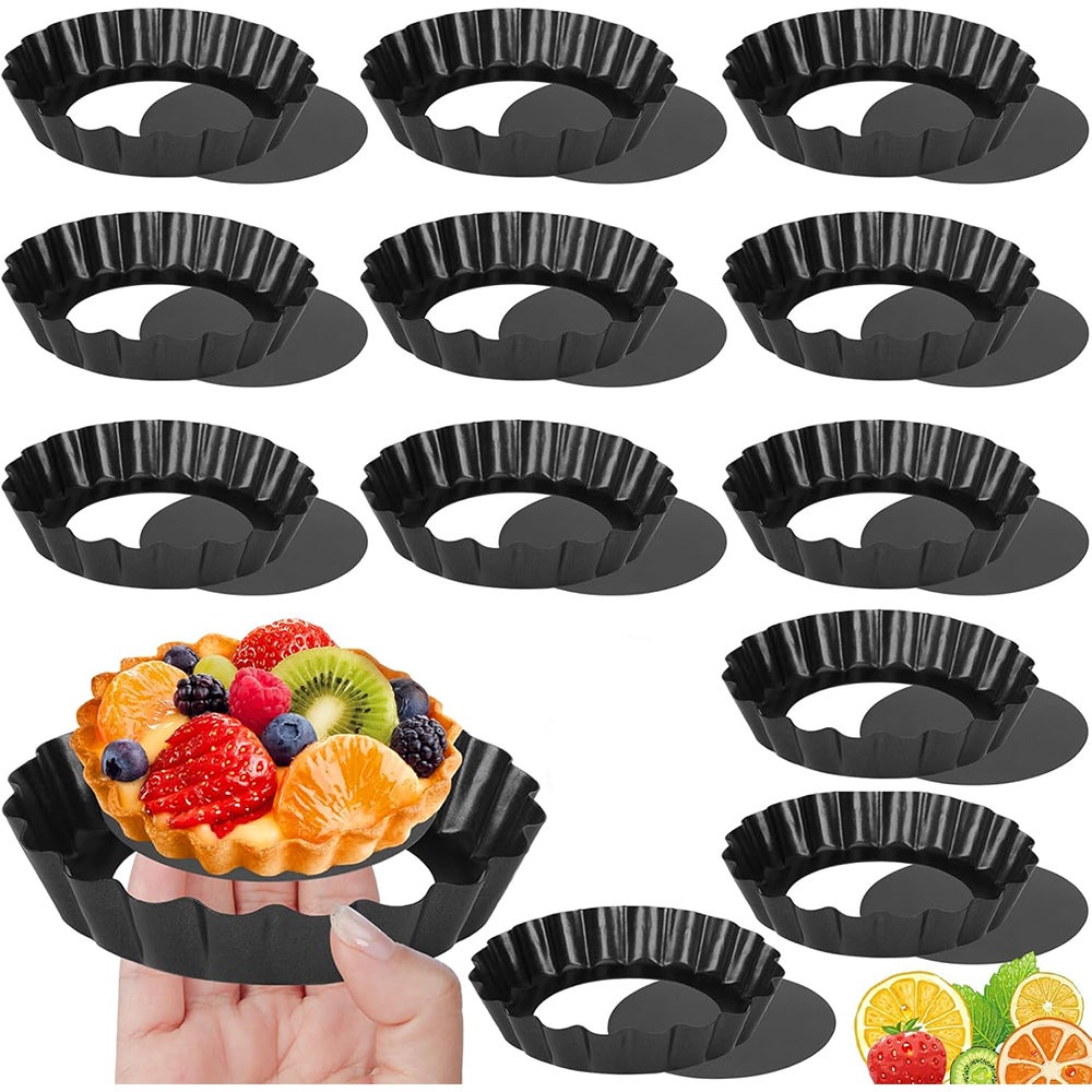 Zestaw 12 form do tarty z wyjmowanym dnem, forma do tartaletek, mini forma do tartaletek, forma do quiche, okrągła forma do quiche, do quiche, tartale
