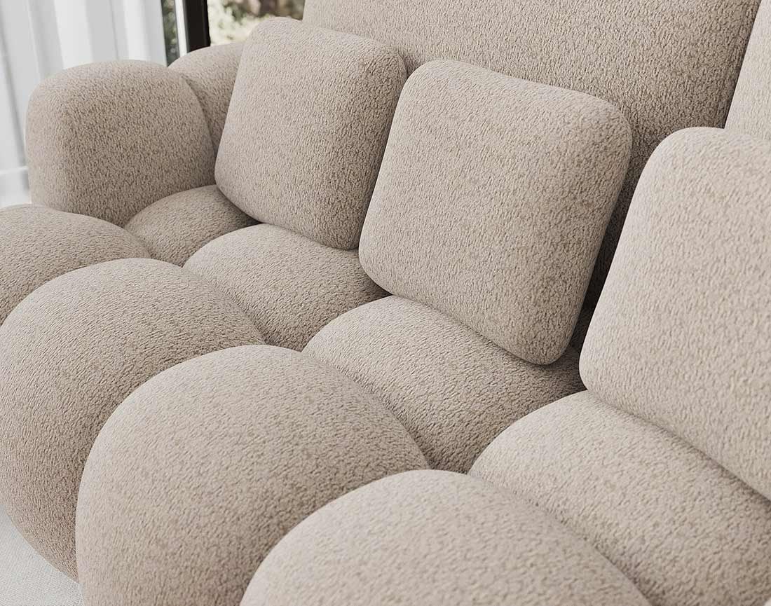Canapé droit convertible 3 places avec coffre en tissu bouclette beige - DORIAN - Best Mobilier - 5