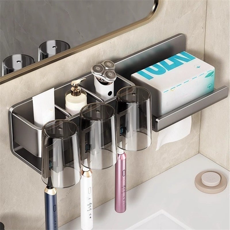 2 Portaspazzolini Magnetici Senza Foratura - Set Con Bicchieri, Per Bagno, Design Capovolgibile Antibatterico - Foto 8