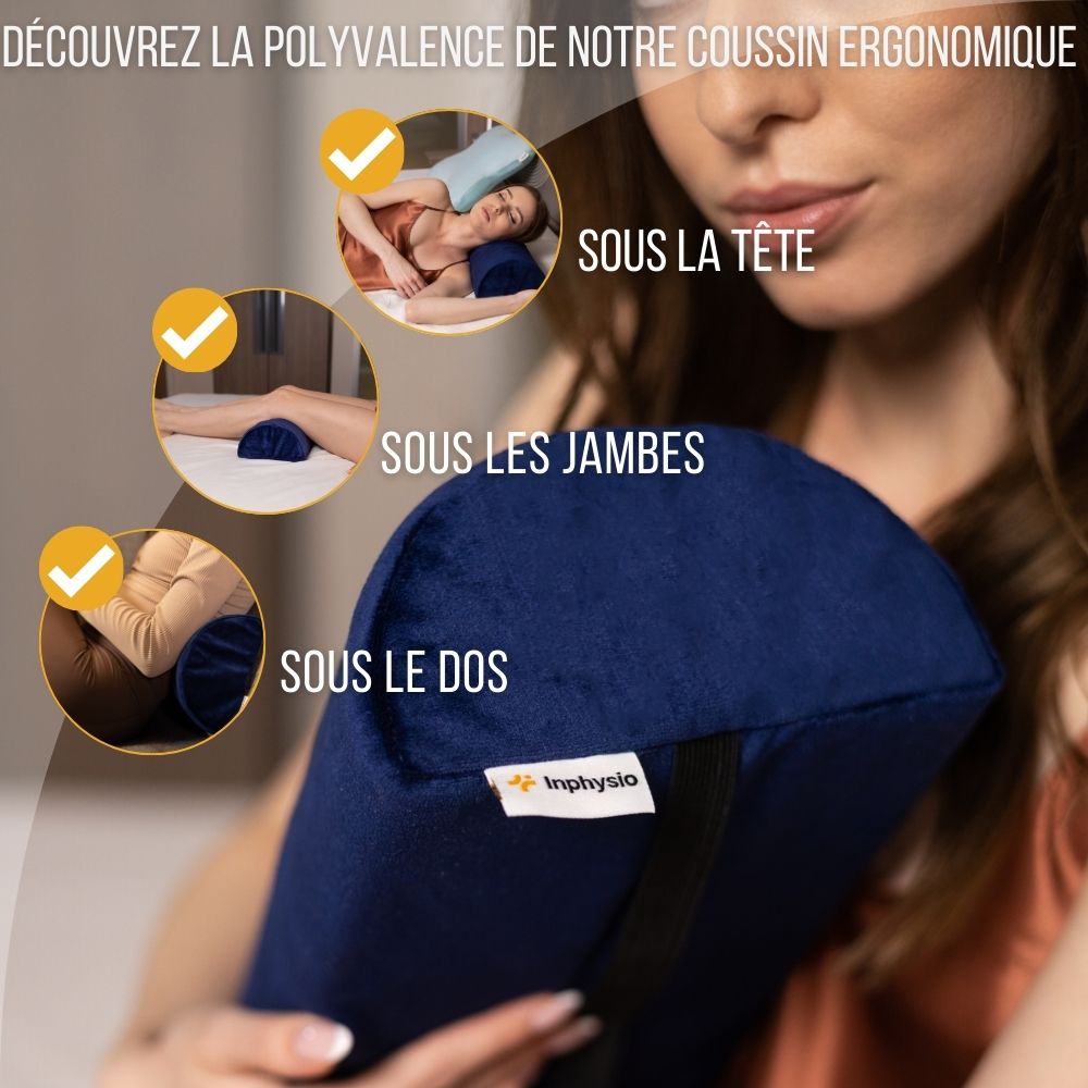 Demi-Traversin de Soutien Lombaire à Mémoire de Forme MULTIFONCTIONNEL - 42x18x10 - Sangle réglable - 4