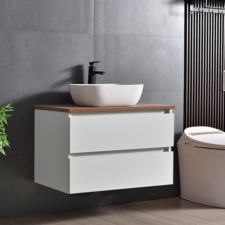 Conjunto Mueble de Baño 78x48x48 cm Blanco y encimera de madera con Lavabo sobre encimera - 2