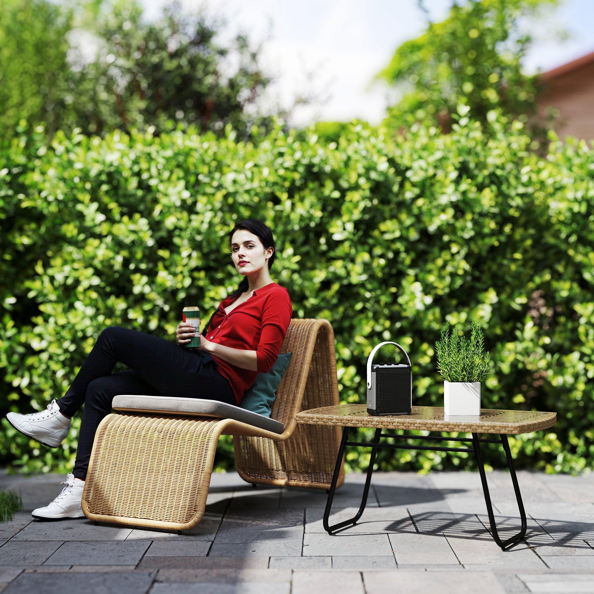 Table d'appoint de jardin résine tressée Outsunny - 2