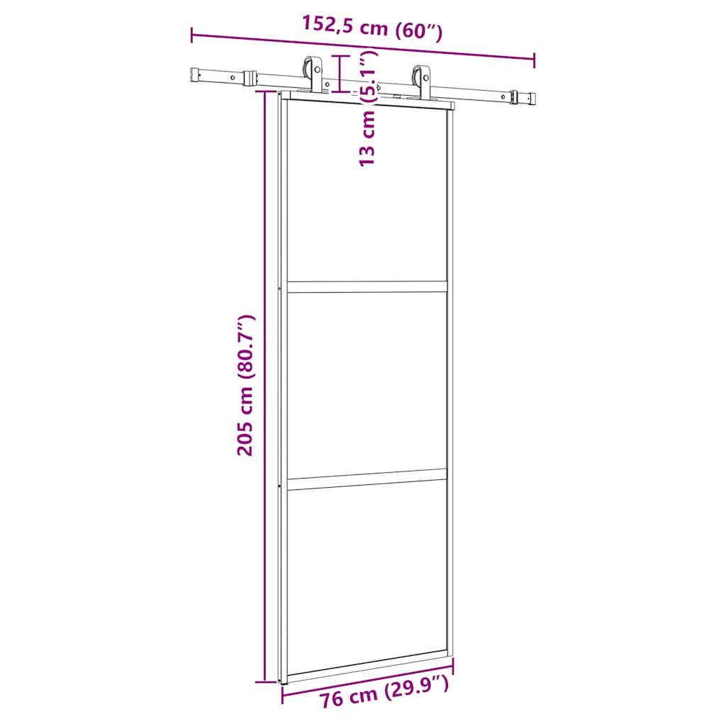 Puerta corredera con herrajes negro 76x205 cm vidrio templado vidaXL - 3