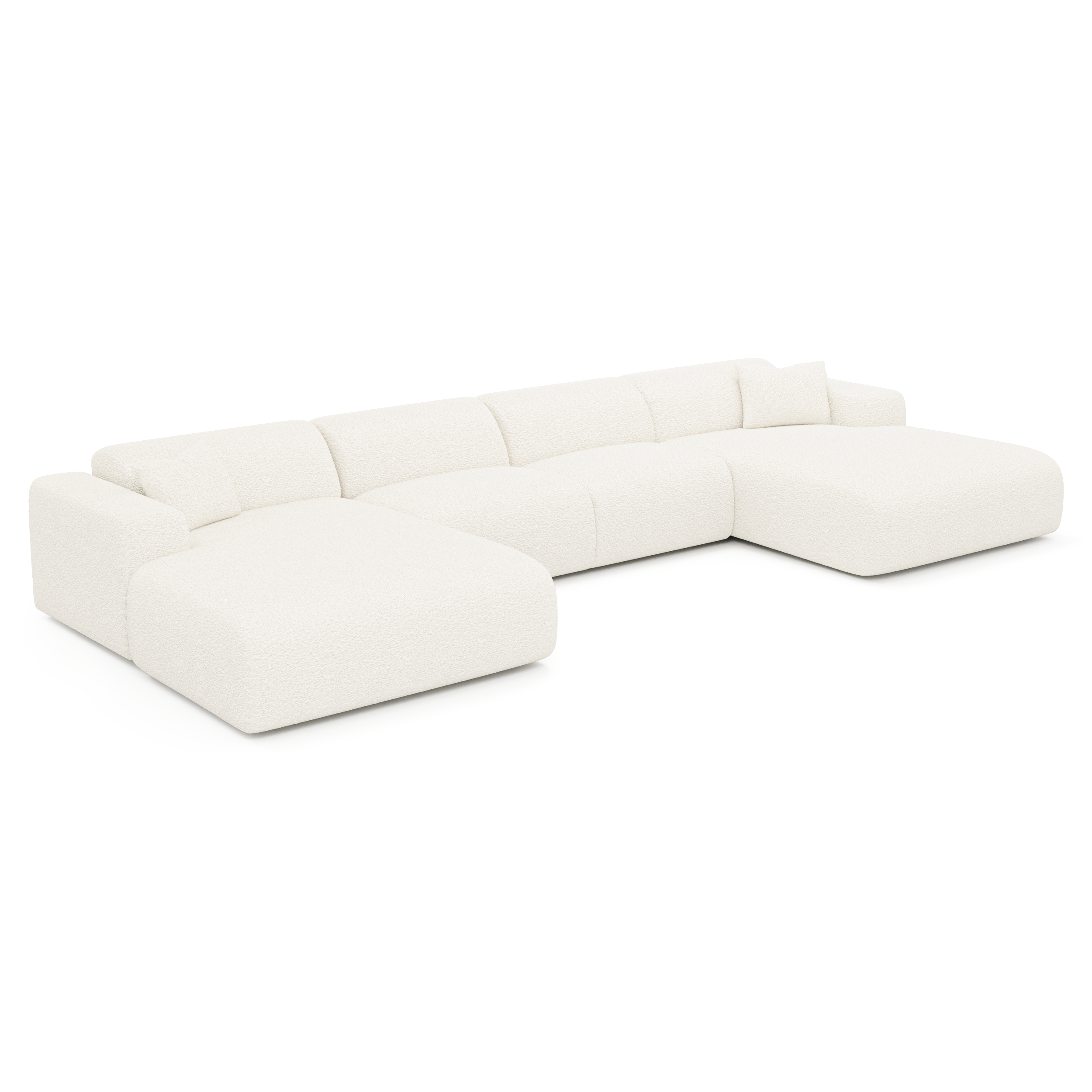 Canapé panoramique 7 places en tissu bouclette crème MYRA | Leroy Merlin