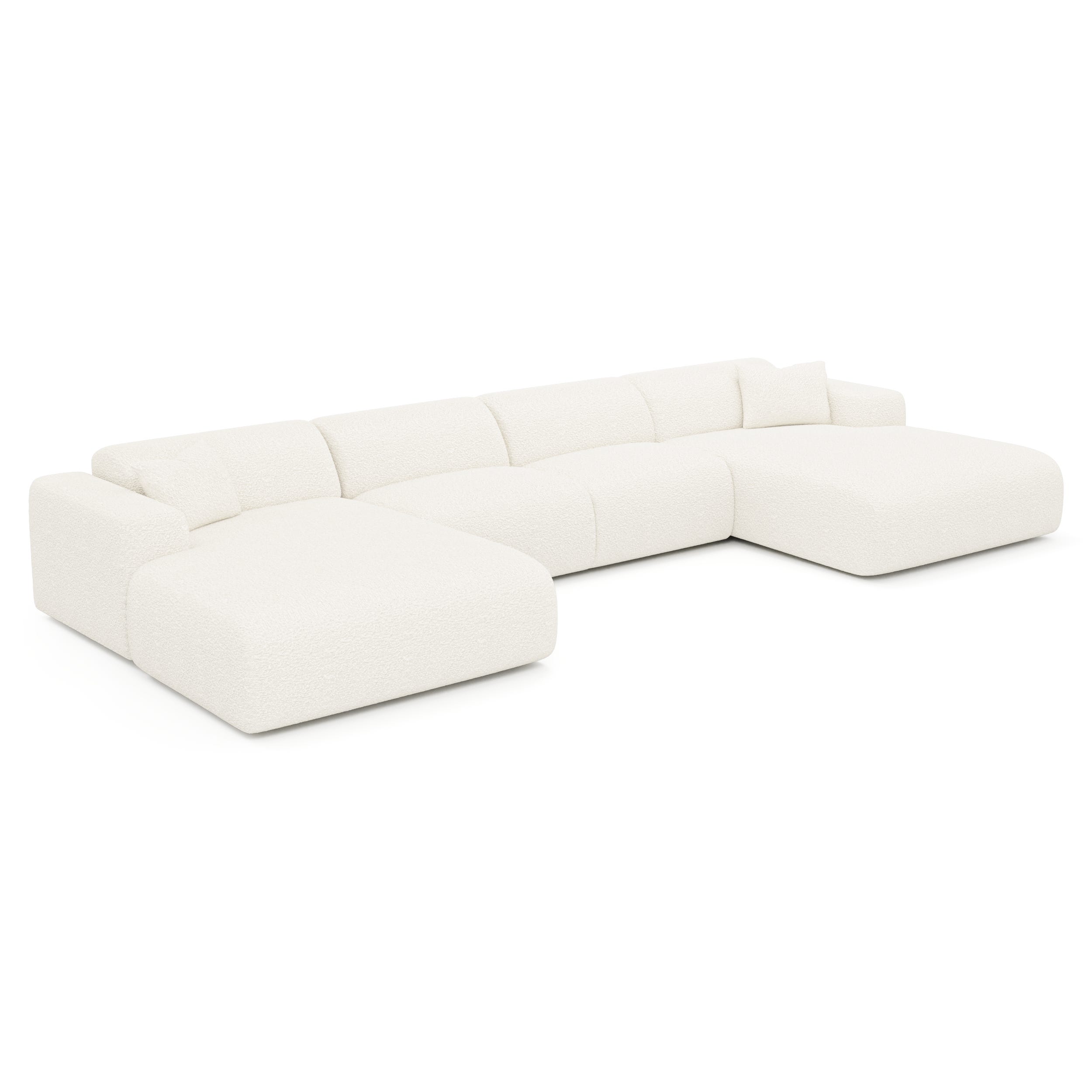 Canapé panoramique 7 places en tissu bouclette crème MYRA | Leroy Merlin