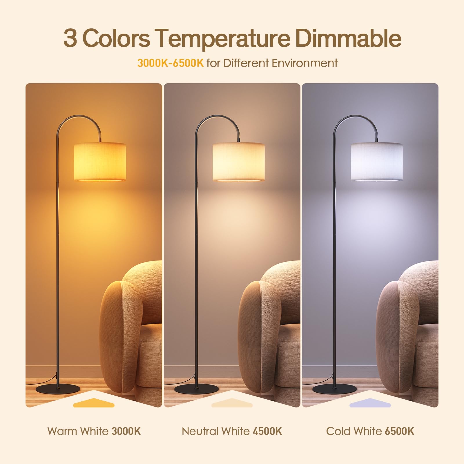 Paco Home Lampada Da Terra A Treppiede Bianca - Paralume In Tessuto Design 7 Astratto, 45,5 Cm, E27, Moderna E Vintage Per Soggiorno - 2