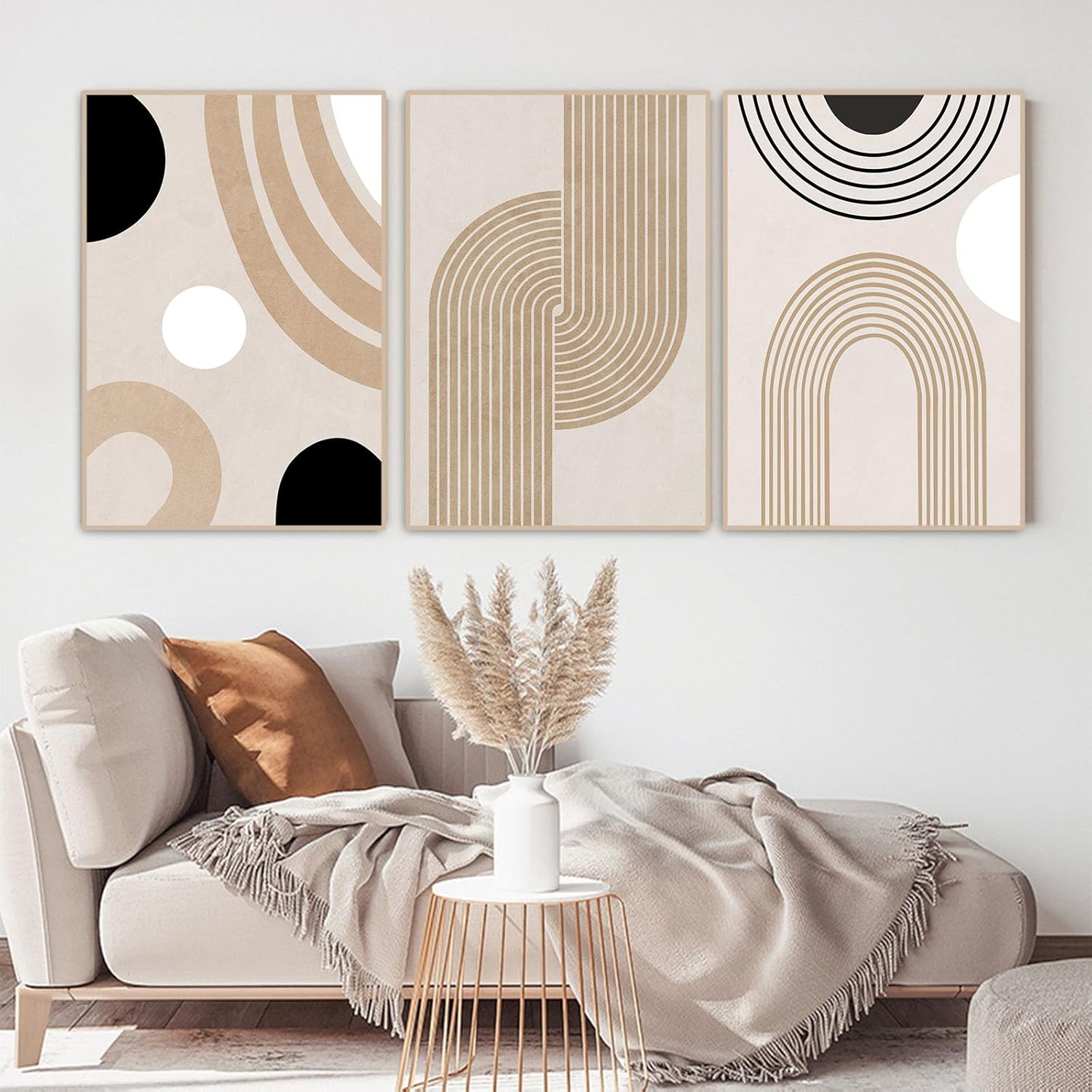 Zestaw 3 wydruków na płótnie – Minimalistyczny geometryczny obraz ścienny – Abstrakcyjna linia – Dekoracja ścienna – Bez ramy (geometryczny B, 50x70 c - 3